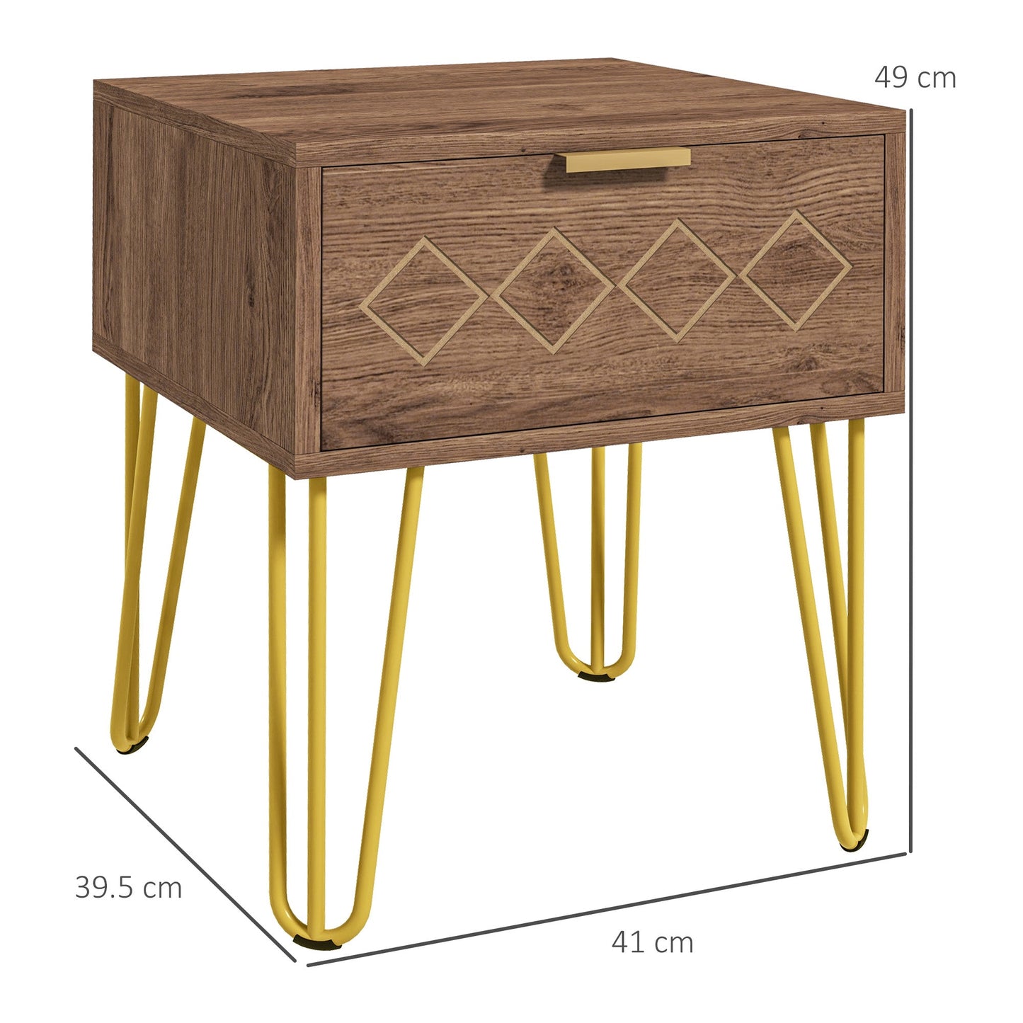 HOMCOM Bedside Table with Drawer, Wooden Nightstand, Modern Sofa Side Table with Gold Tone Metal Legs for Bedroom