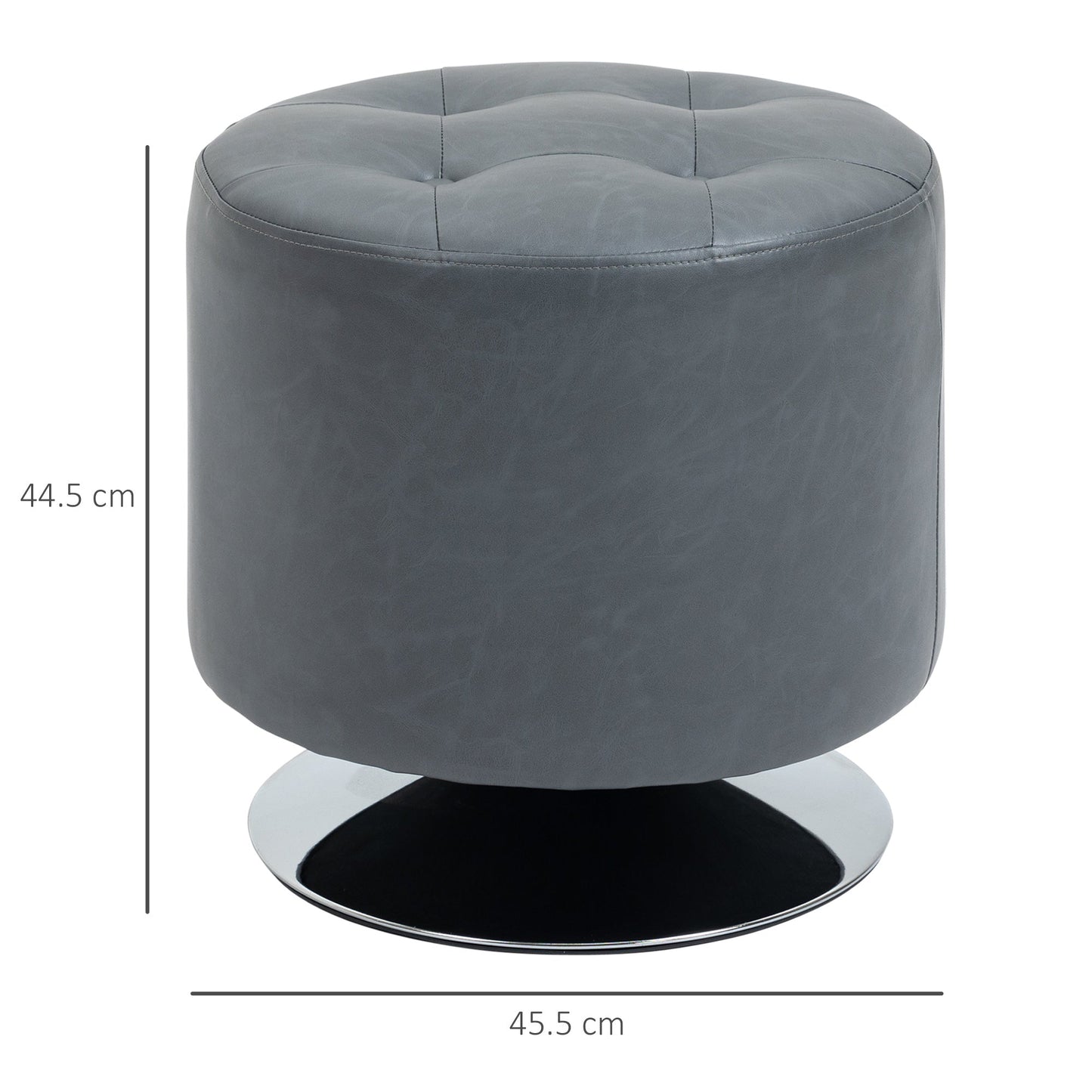 HOMCOM 360¡ Swivel Foot Stool Round PU Ottoman with Thick Sponge Padding and Solid Steel Base, Grey