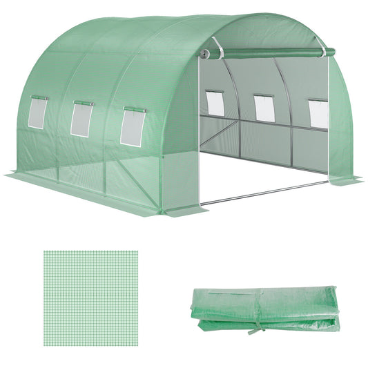 Outsunny 3 x 3 x 2m Greenhouse Replacement Cover ONLY Winter Garden Plant PE Cover for Tunnel Walk-in Greenhouse with Roll-up Windows Door Outdoor, Green