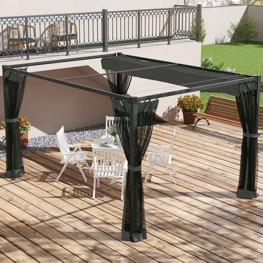 Outsunny 3 x 4m aluminiowa pergola z rozsuwanym dachem - ciemnoszary