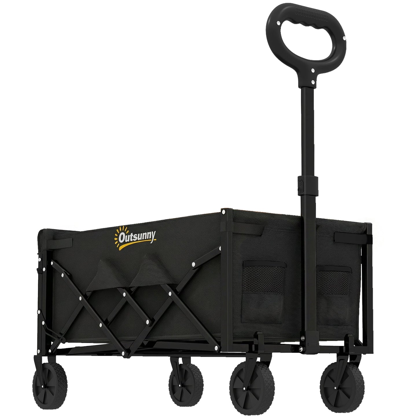Outsunny 60L Foldable Festival Trolley on Wheels, Collapsible Wagon Cart with Drop-Down Tailgate, Adjustable Handle, Black