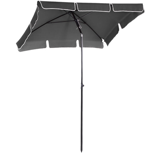 Outsunny Garden Parasol Umbrella, Outdoor Market Table Umbrella with Ruffles & Aluminium Pole, Rectangular Tilting Parasol Sun Shade Canopy, 2 x 1.3m, Grey