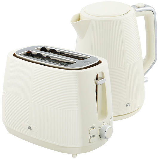 Zestaw HOMCOM z czajnikiem i tosterem, 1,7 l, 3000 W, czajnik z funkcją szybkiego gotowania i tosterem na 2 kromki, 7-stopniową regulacją opiekania, rozmrażaniem, podgrzewaniem, zabezpieczeniem przed gotowaniem na sucho, kremowo-biały