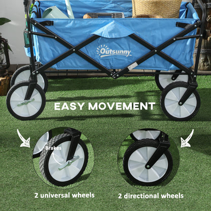 Outsunny 90L Festival Trolley on Wheels, Folding Camping Trolley Cart with Adjustable Handle, Portable for Outdoor, Garden, Shopping, Fishing, Blue