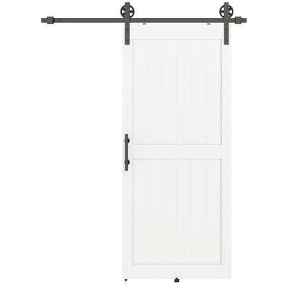 HOMCOM 183cm Sliding Barn Door Kit, Sliding Door with Track, Hardware, Upgraded Rollers and Floor Guide, Handle, White
