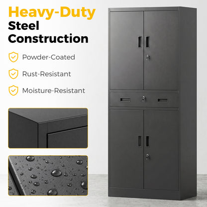HOMCOM Metal Storage Cabinet, 180cm Tall Tool Cabinet with Locking Doors, Drawer and Adjustable Shelves, Black