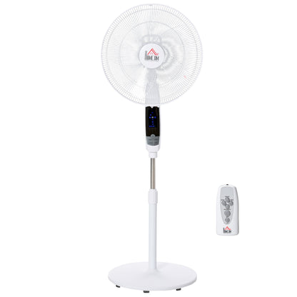 HOMCOM 16'' Pedestal Stand Fan, 3 Speed 3 Mode, 85 Oscillation, LED Panel, 3M Remote Controller, Height Adjustable for Living Room, Bedroom, Garage, Office, Black and White