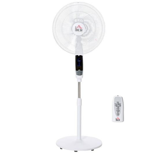 HOMCOM 16'' Pedestal Stand Fan, 3 Speed 3 Mode, 85 Oscillation, LED Panel, 3M Remote Controller, Height Adjustable for Living Room, Bedroom, Garage, Office, Black and White