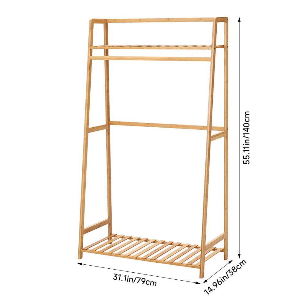 Wooden Clothes Rack with Shelves