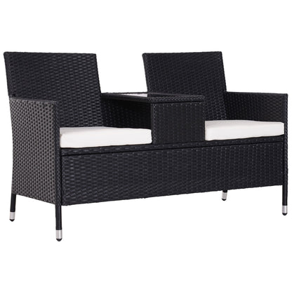 Outsunny Garden Rattan 2 Seater Companion Seat Wicker Love Seat Weave Partner Bench w/ Cushions Patio Outdoor Furniture (Black)