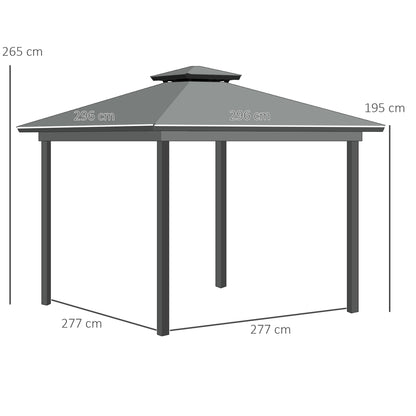 Outsunny 3 x 3(m) Patio Altana Baldachim Pawilon ogrodowy Namiot schronienie namiot z 2-poziomowym dachem, siatką i zasłonami, jasnoszary