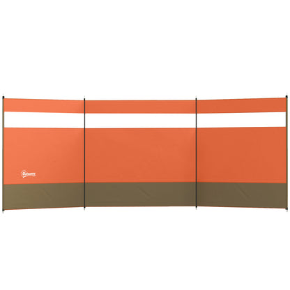 Outsunny Camping Windbreaker with Clear Windows and Steel Poles, for Beach Caravan Campervan, 440 x 140cm, Orange