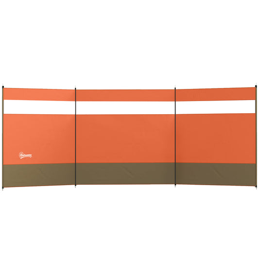 Outsunny Camping Windbreaker with Clear Windows and Steel Poles, for Beach Caravan Campervan, 440 x 140cm, Orange