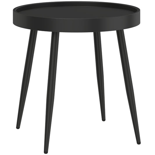 Outsunny 49.5 cm Round Garden Table, Small Outdoor Coffee Side Table with Plastic Tray-Style Top, Metal Legs, Black