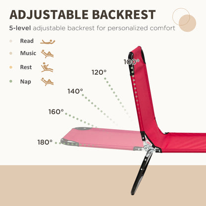 Outsunny Set of Two Folding Sun Loungers - Red