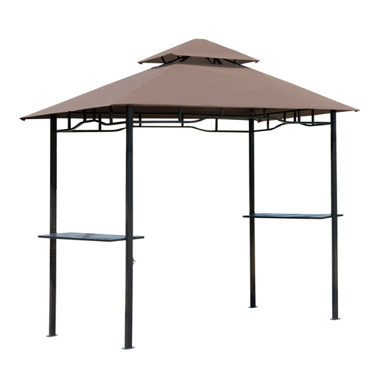 Outsunny 2.5x1.5m (8'x5') Grill Gazebo Canopy, Double Tiered Outdoor BBQ Gazebo Shelter with 2 Side Shelves for Garden, Patio, Barbecue, Picnic, Coffee
