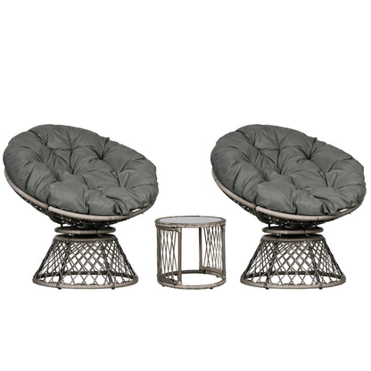 Outsunny Three-Piece Rattan Garden Moon Chair Set - Grey