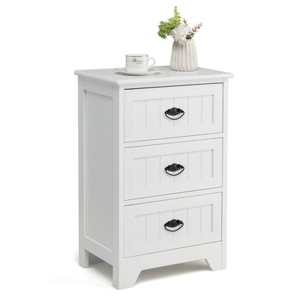 3-Tier Vintage Nightstand with Exquisite Metal Handles-White