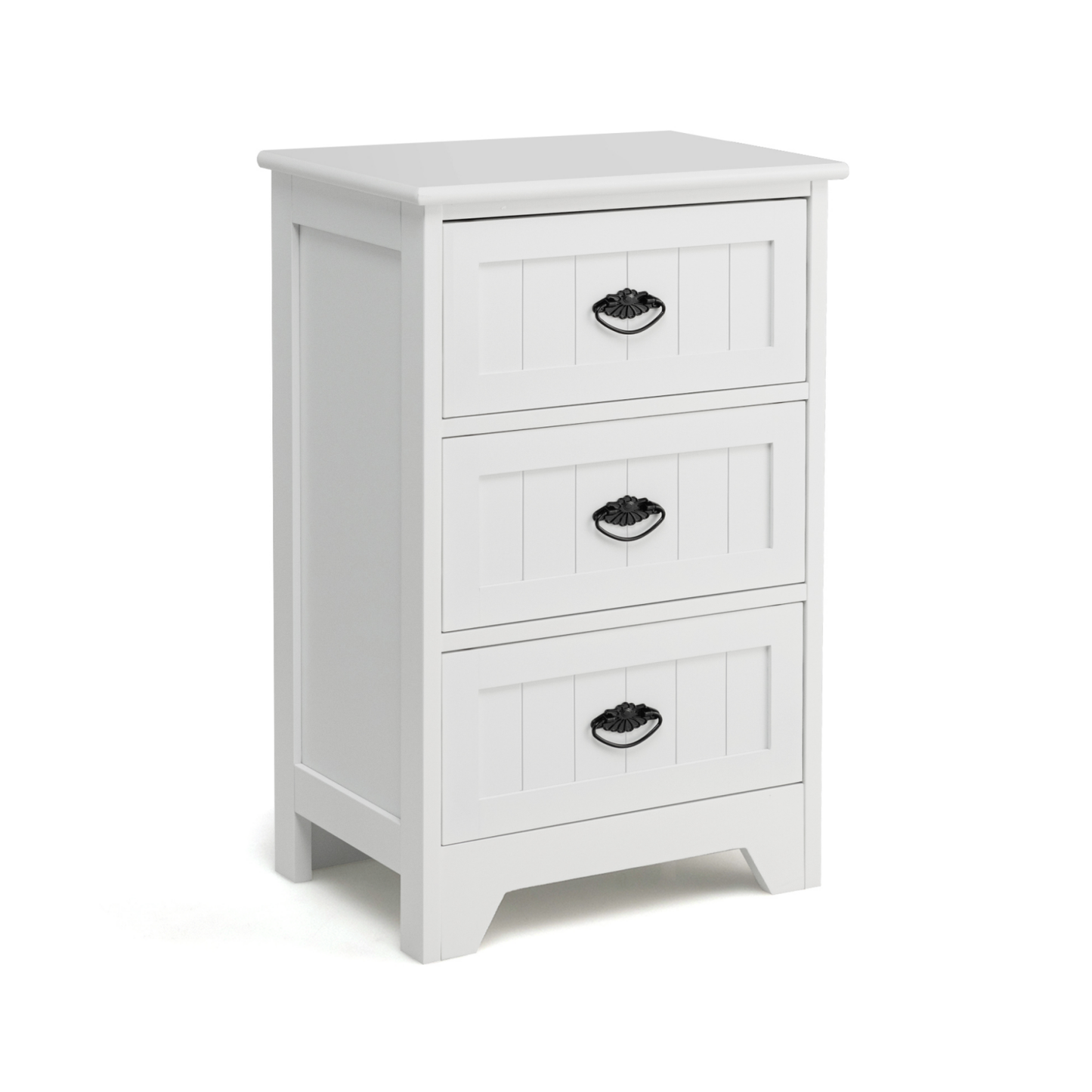 3-Tier Vintage Nightstand with Exquisite Metal Handles-White