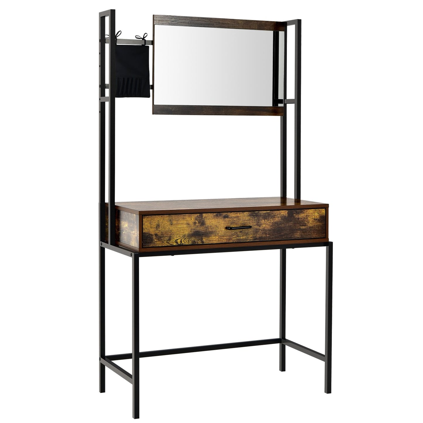 Industrial Vanity Table with 3-Position Adjustable Mirror-Rustic Brown