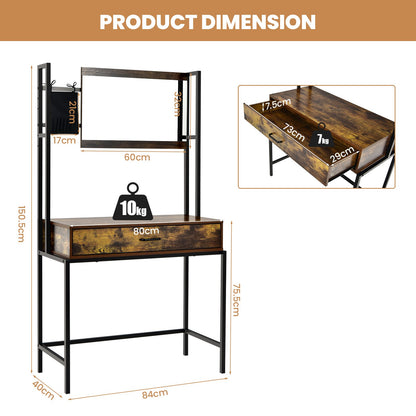 Industrial Vanity Table with 3-Position Adjustable Mirror-Rustic Brown