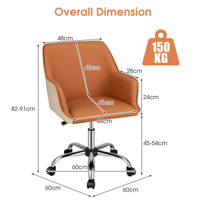 PU Covered Swivel Task Chair with Adjustable Height and Sponge Padded Cushion-Brown