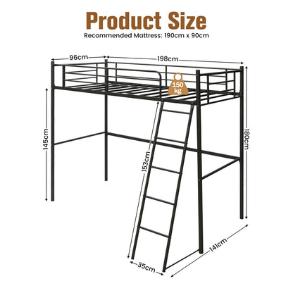 Metal Loft Bed with Integrated Ladder and Full-length Guardrails-Black