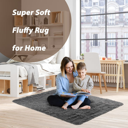 120 cm x 180 cm Modern Soft Shag Rug with Non-slip Grip Dots-Dark Grey