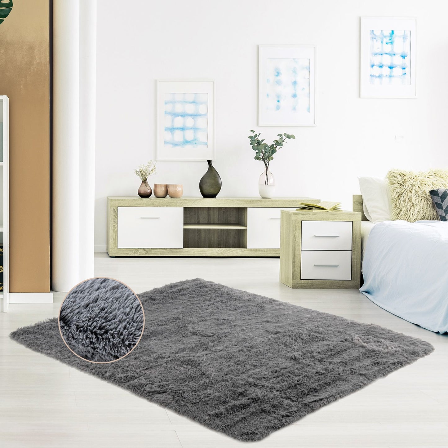 120 cm x 180 cm Modern Soft Shag Rug with Non-slip Grip Dots-Dark Grey