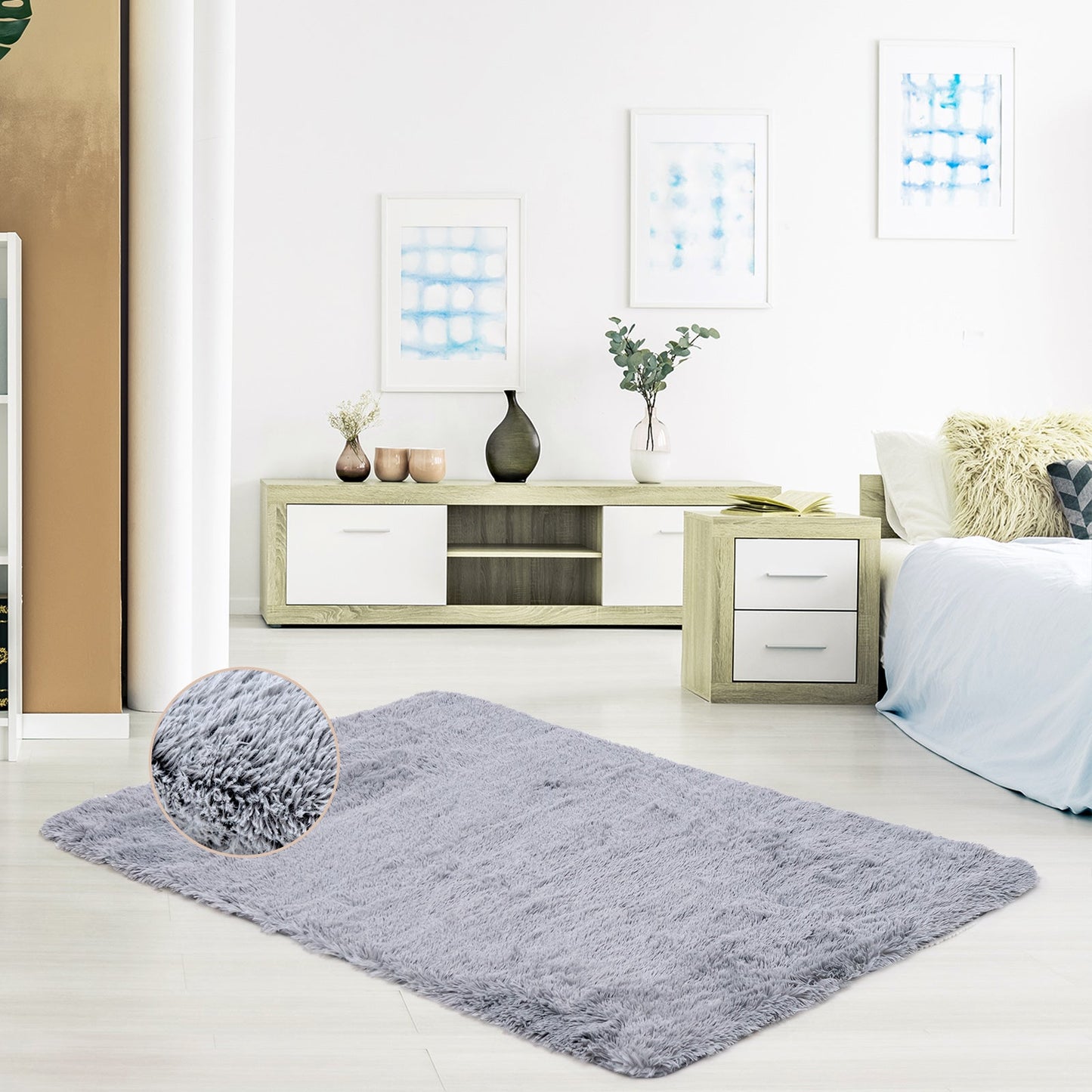 120 cm x 180 cm Modern Soft Shag Rug with Non-slip Grip Dots-Grey