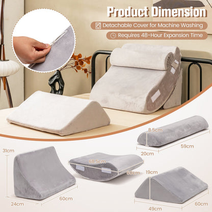 4 Pieces Memory Foam Bed Wedge Pillow Set with Machine Washable Cover-Grey