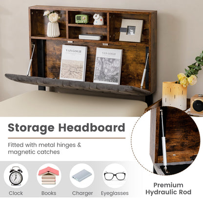 Single/Double Bed Frame with Storage Headboard and Slat Support-Single Size