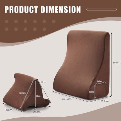 Wedge Pillow Set with Tablet Pillow Stand and SidePockets-Brown