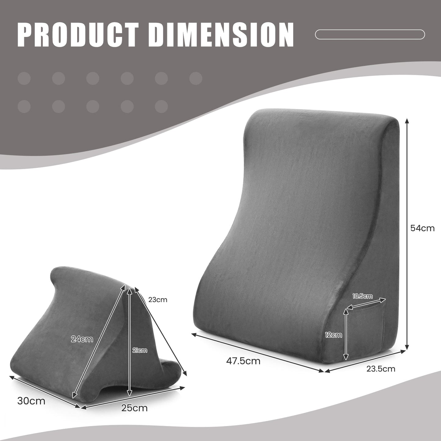 Wedge Pillow Set with Tablet Pillow Stand and SidePockets-Grey