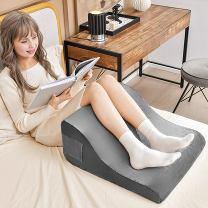 Wedge Pillow Set with Tablet Pillow Stand and SidePockets-Grey