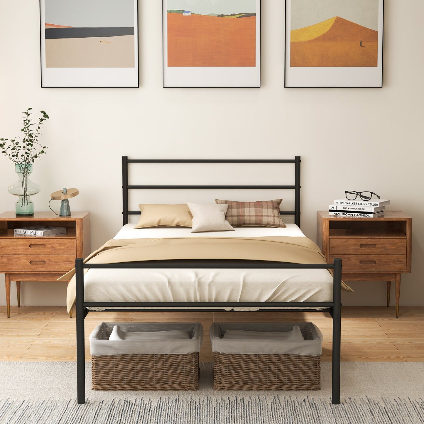 Single Metal Bed Frame with Metal Slats-Black