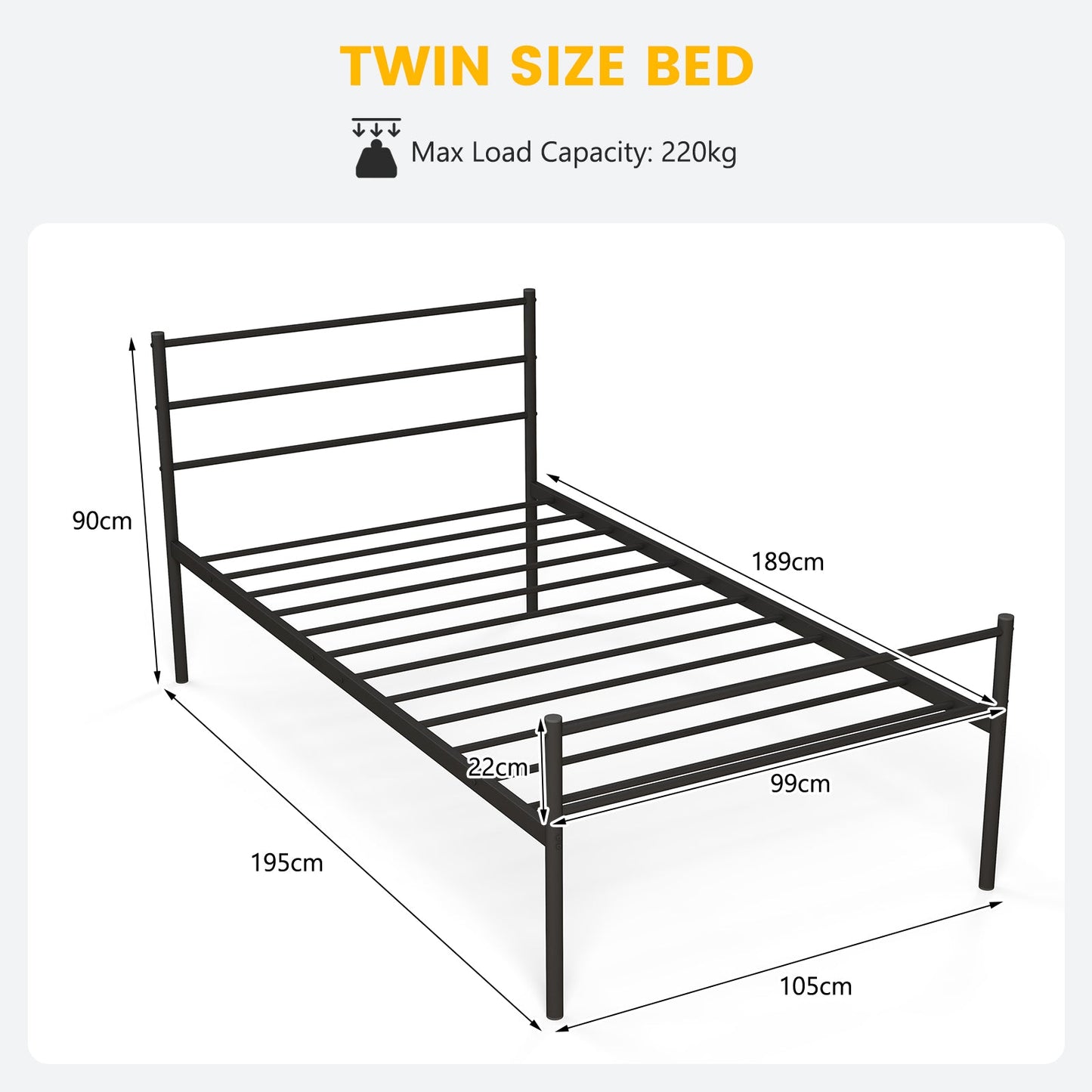 Single Metal Bed Frame with Metal Slats-Black