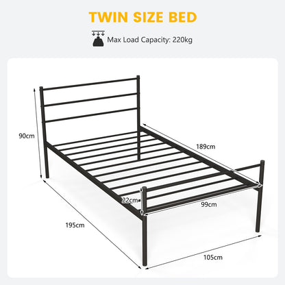 Single Metal Bed Frame with Metal Slats-Black