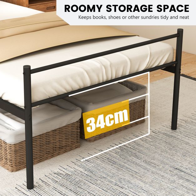Single Metal Bed Frame with Metal Slats-Black
