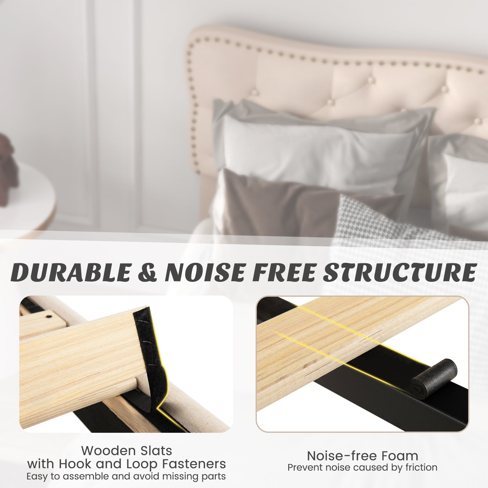 Double/King Size Bed Frame with Button Tufted Headboard-Double Size