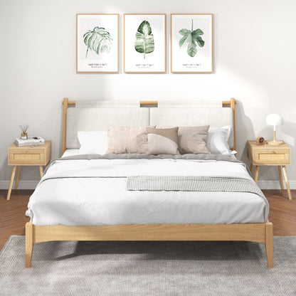 Boho Bedside Table with Hand-woven Rattan Decoration-Natural