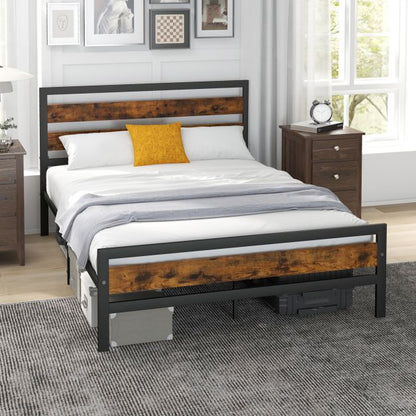 Double/King Size Bed Frame with Rustic Headboard and Footboard-Double Size