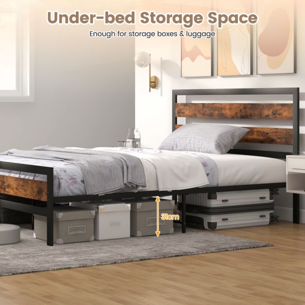 Double/King Size Bed Frame with Rustic Headboard and Footboard-King Size