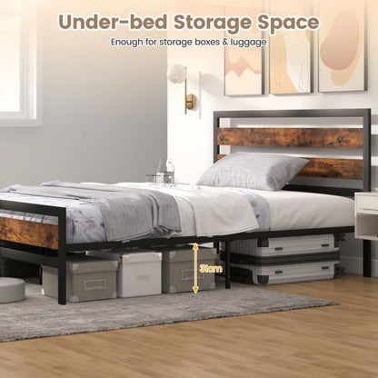 Double/King Size Bed Frame with Rustic Headboard and Footboard-King Size