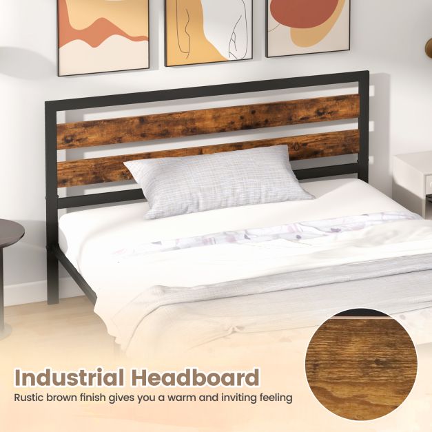 Double/King Size Bed Frame with Rustic Headboard and Footboard-King Size