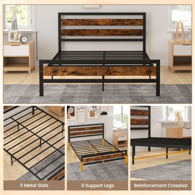 Double/King Size Bed Frame with Rustic Headboard and Footboard-King Size