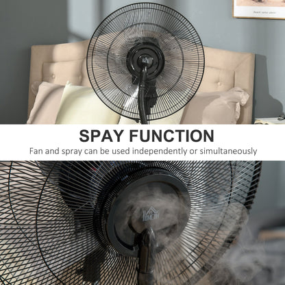 HOMCOM 16" Pedestal Fan with Water Mist Spray, Humidifying Misting Fan, Standing Fan with 3 Speeds, 3.1L Water Tank, Timer and Electric Mosquito Killer Jack, Black