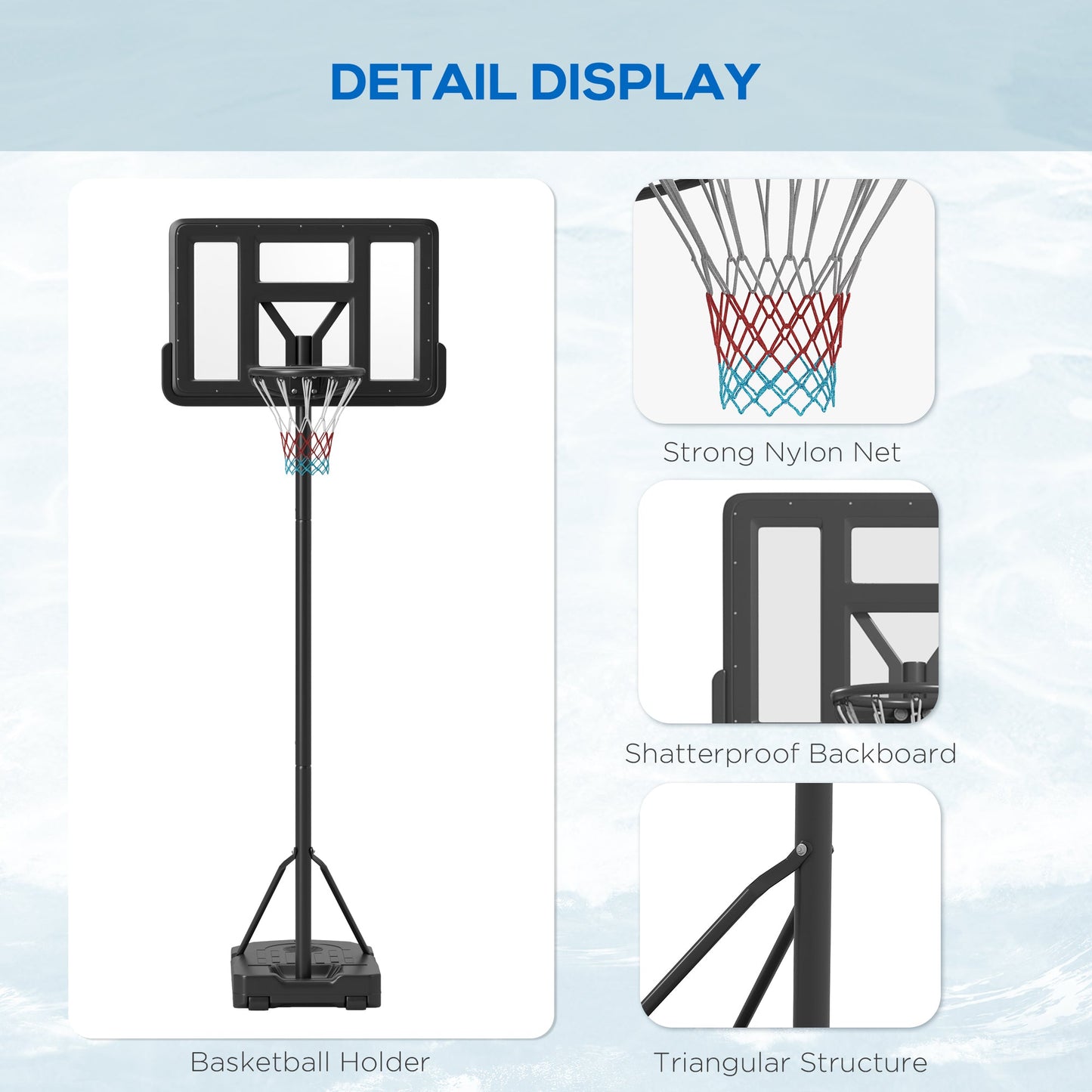 SPORTNOW Height Adjustable Basketball Stand Net Set System, Freestanding Basketball Hoop and Stand w/ Wheels, 200-305cm - Black