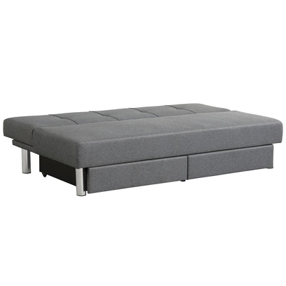 3 Seat Convertible Linen Fabric Tufted Sofa Bed with 2 Storage Drawers-Grey