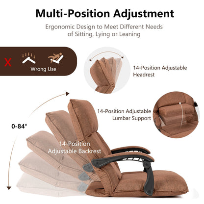 Floor Sofa Chair with 14-Position Adjustable Backrest-Brown